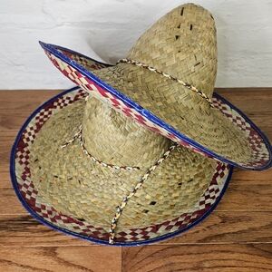 Woven Straw Sombrero with Colorful Trim